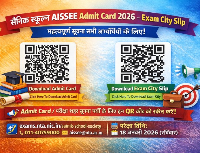 सैनिक स्कूल AISSEE Admit Card 2026 – Exam City Slip जारी