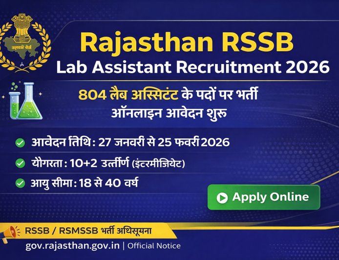 Rajasthan RSSB Lab Assistant Recruitment 2026 Apply Online for 804 Posts