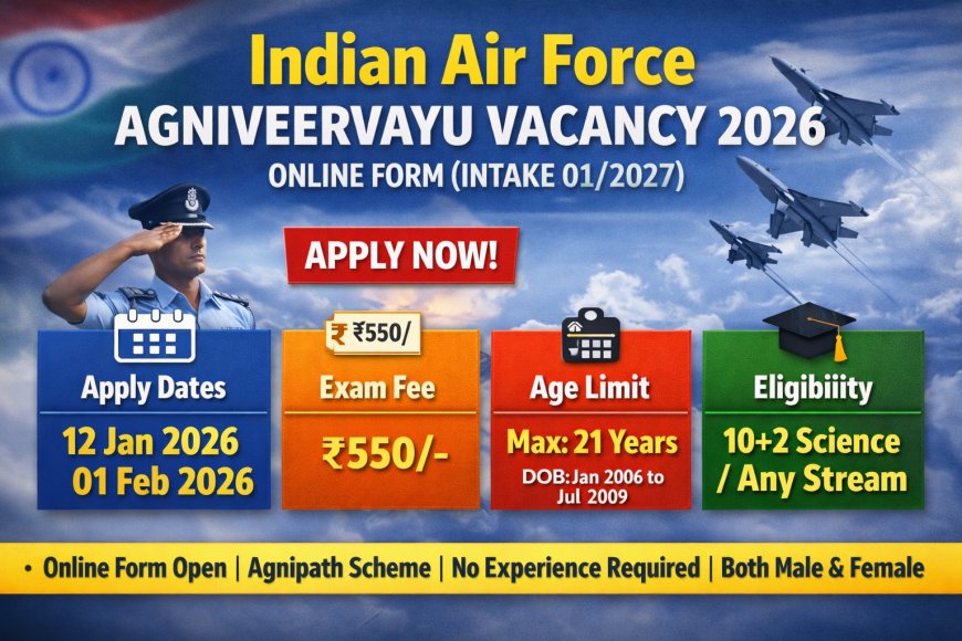 Indian Air Force Agniveervayu Vacancy 2026 – Online Form (Intake 01/2027)