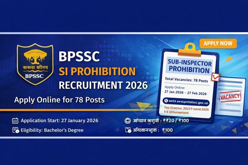BPSSC SI Prohibition Recruitment 2026 notification released for 78 posts. Apply online from 27 January to 27 February 2026.