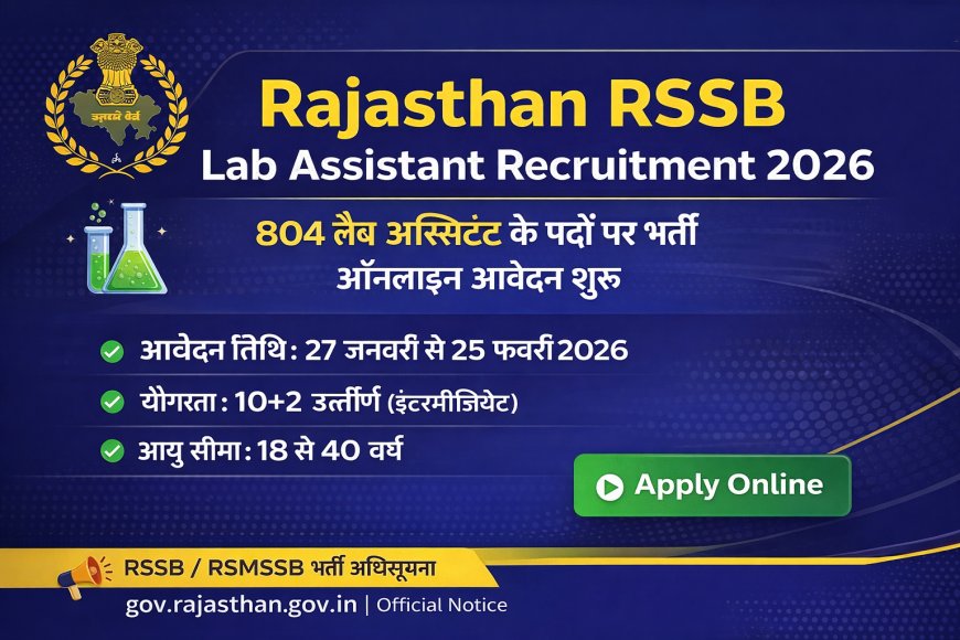 Rajasthan RSSB Lab Assistant Recruitment 2026 Apply Online for 804 Posts