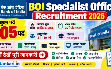 बैंक ऑफ इंडिया (BOI) में स्पेशलिस्ट ऑफिसर (Scale I-IV) के 205 पदों पर ऑनलाइन आवेदन की अंतिम तिथि बढ़ा दी गई है। पात्रता, चयन प्रक्रिया और डायरेक्ट अप्लाई लिंक यहाँ देखें।